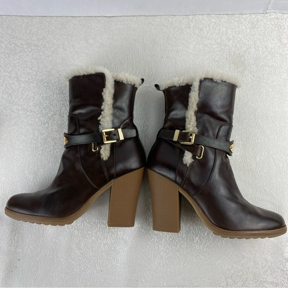 Michael Kors Women 7 Ankle Boots Stress Brown Leather Shearling Detail - Picture 5 of 12